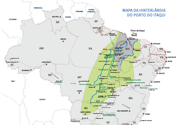 Mapa da Hinterlândia do Porto do Itaqui Mapa da Hinterlândia do Porto do Itaqui